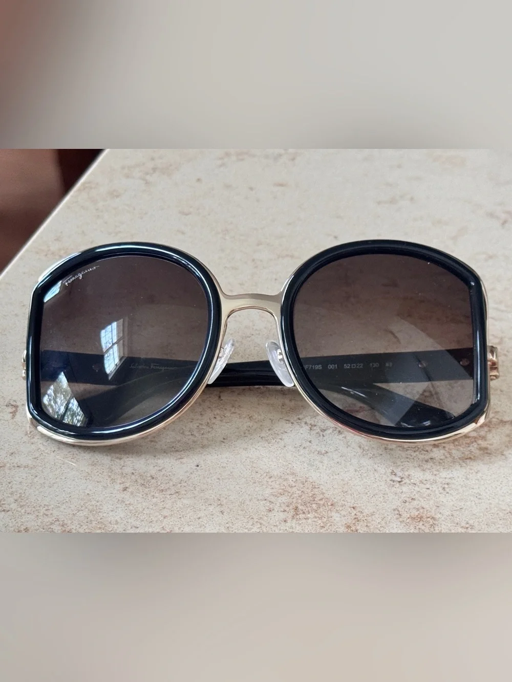 Salvatore Ferragamo Black Round Sunglasses with Silver Trim- SF719S- never worn